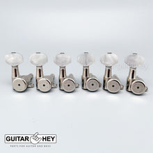 Load image into Gallery viewer, NEW Hipshot VINTAGE 6-in-Line Locking Tuners HEX Pearl Buttons 21/64&quot; ID, NICKEL