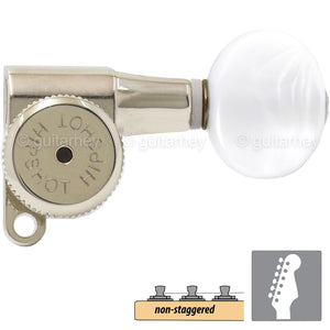NEW Hipshot 6-in-Line LOCKING Tuners SET w/ PEARL Buttons Non-Staggered - NICKEL