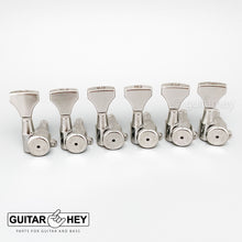 Load image into Gallery viewer, NEW Hipshot 6-in-Line LOCKING Tuners STAGGERED Set w/ HS Buttons - NICKEL
