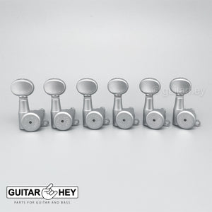 NEW Hipshot 6-in-Line STAGGERED Locking Tuners Mini OVAL Buttons - SATIN CHROME