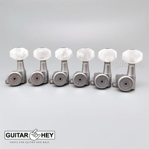 NEW Hipshot 6-in-Line TREBLE SIDE Locking Tuners STAGGERED Pearl - SATIN CHROME