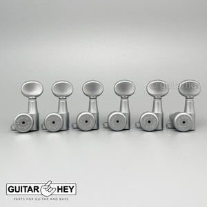 NEW Hipshot 6-in-Line Mini LOCKING Tuners OVAL Buttons LEFT-HANDED, SATIN CHROME