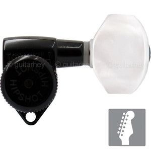 NEW Hipshot 6-in Line Open-Gear Locking Non-Staggered PEARLOID Buttons - BLACK