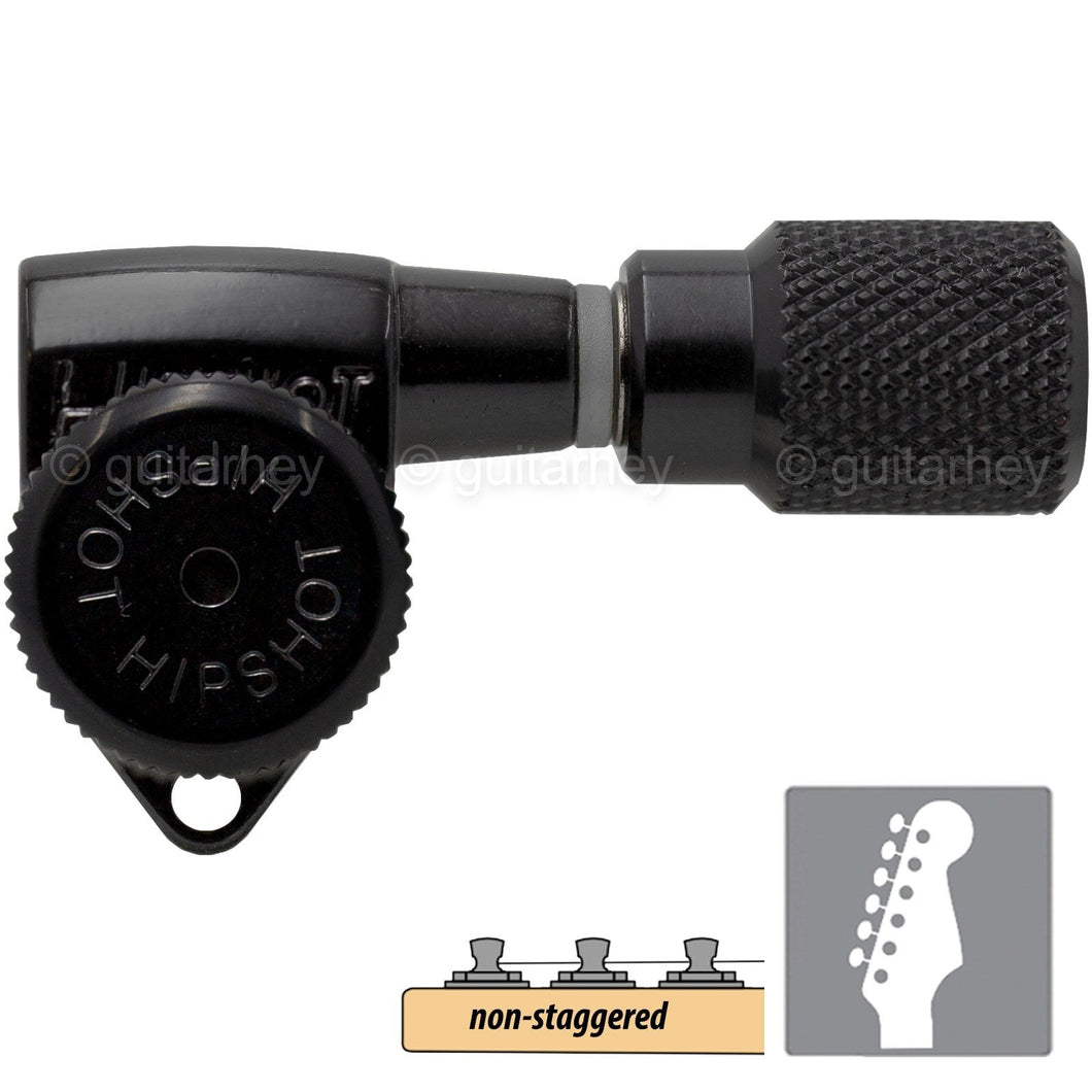 NEW Hipshot Grip-Locking Non-Staggered OPEN-GEAR 6 In Line Knurled Buttons BLACK