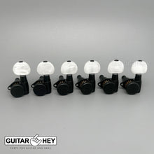 Load image into Gallery viewer, NEW Hipshot 6 inline STAGGERED Locking Set LEFT-HANDED PEARLOID Buttons - BLACK