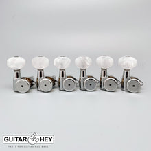 Load image into Gallery viewer, NEW Hipshot Grip-Lock STAGGERED LOCKING TUNERS 6 In Line PEARL Buttons - CHROME