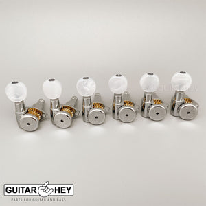 NEW Hipshot LOCKING Tuners 6 in line STAGGERED w/ OVAL PEARLOID Buttons NICKEL