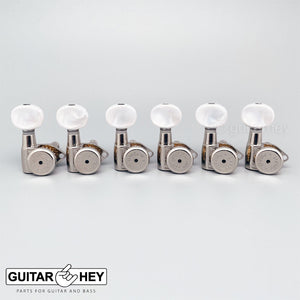 NEW Hipshot LOCKING Tuners 6 in line STAGGERED w/ SMALL PEARL Buttons - NICKEL