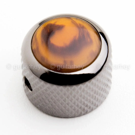 NEW (1) Q-Parts DOME Knob Single Black Chrome Acrylic Tortoise - KBD-0046