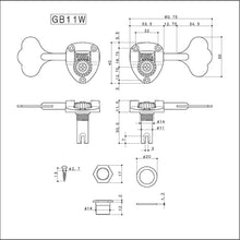 Carregar imagem no visualizador da galeria, NEW Gotoh GB11W 4 In-Line SET Bass Tuners Tuning Keys 20:1 w/ Hardware - CHROME