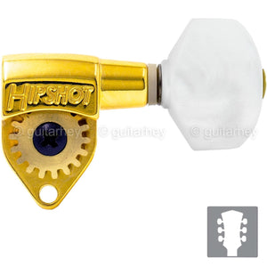 NEW Hipshot CLASSIC OPEN-GEAR Tuners L3+R3 Set w/ PEARLOID Buttons 3x3 - GOLD