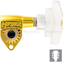 Load image into Gallery viewer, NEW Hipshot CLASSIC OPEN-GEAR Tuners L3+R3 Set IMPERIAL PEARL Buttons 3x3 - GOLD