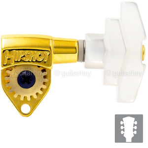 NEW Hipshot CLASSIC OPEN-GEAR Tuners L3+R3 Set IMPERIAL PEARL Buttons 3x3 - GOLD