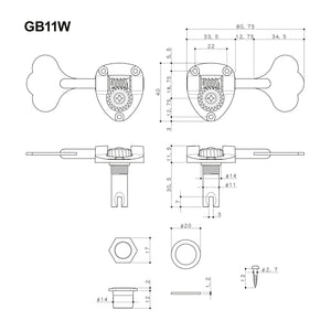NEW Gotoh GB11W 4 In-Line Bass LEFTY Tuners Tuning Keys LEFT Handed 20:1 CHROME