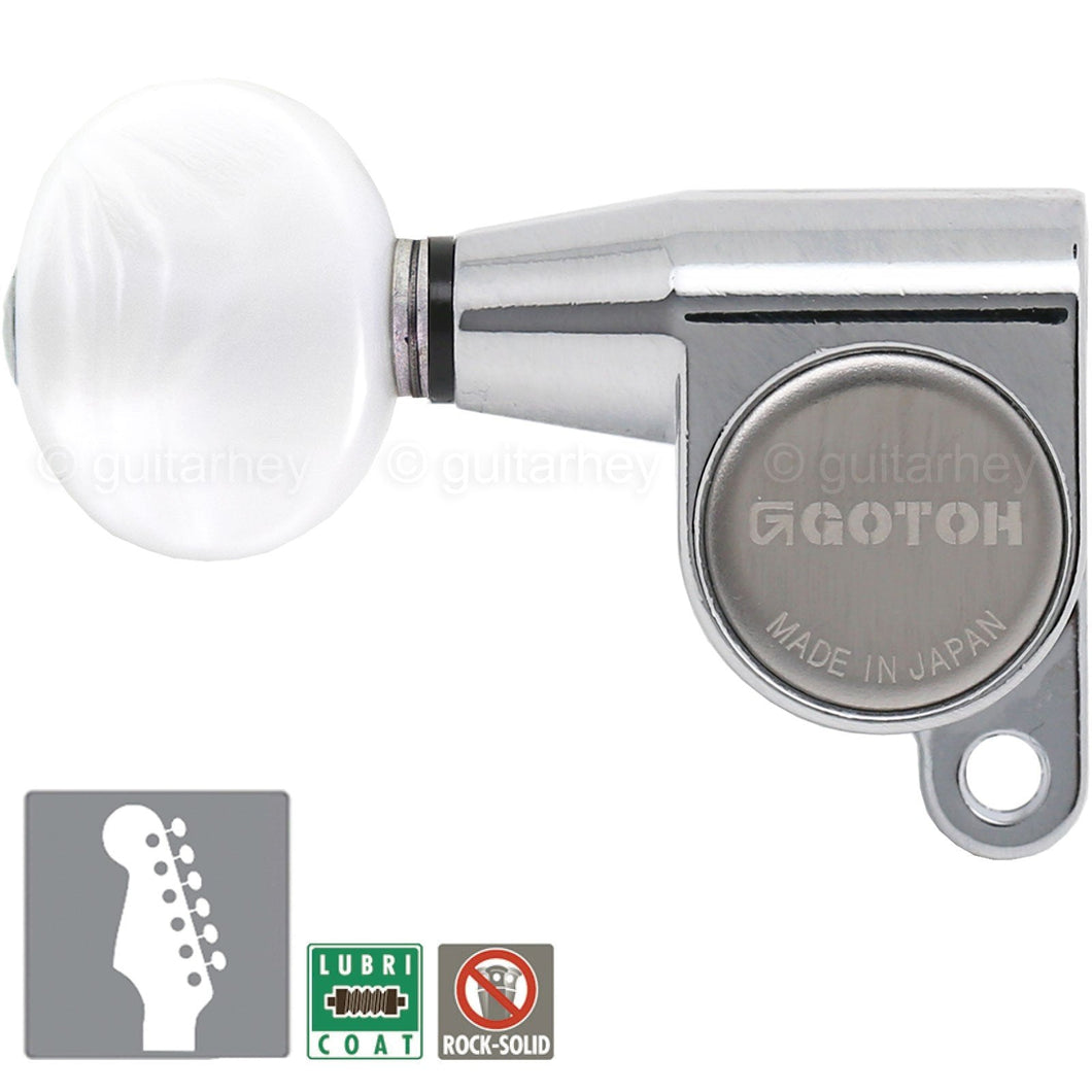 NEW Gotoh SG360-05P1 LEFT HANDED 6 In-Line SET Mini w/ PEARLOID Buttons - CHROME