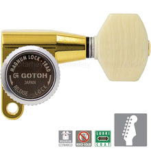 Carregar imagem no visualizador da galeria, NEW Gotoh SG360-M07 MGT 6-in-line LOCKING Mini Tuners w/ IVORY Buttons - GOLD