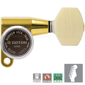 NEW Gotoh SG360-M07 MGT 6-in-line LOCKING Mini Tuners w/ IVORY Buttons - GOLD