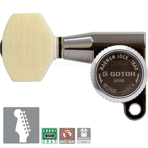NEW Gotoh SG360-M07 MGT Locking LEFT-HANDED 6-In-Line IVORY Buttons, COSMO BLACK