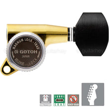 Load image into Gallery viewer, NEW Gotoh SG381-EN07 MGT Locking Tuners 6 in Line w/ Small EBONY Buttons - GOLD