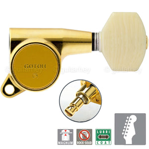 NEW Gotoh SG381-M07 MG 6 in Line Set LOCKING Tuners IVORY Buttons - GOLD