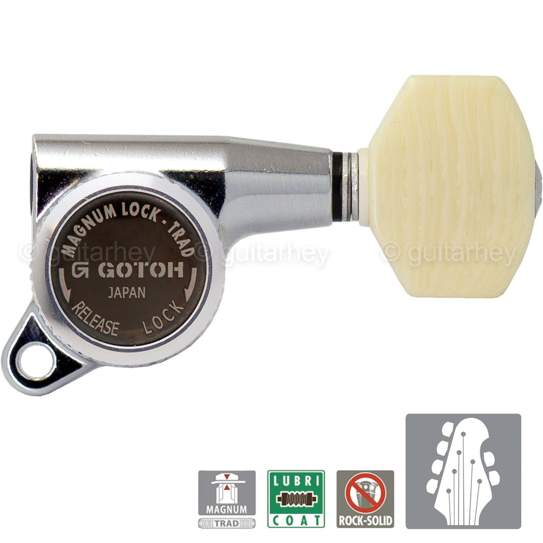 NEW Gotoh SG381-M07 MGT L4+R2 Set Mini Locking Tuners IVORY Buttons 4x2 - CHROME