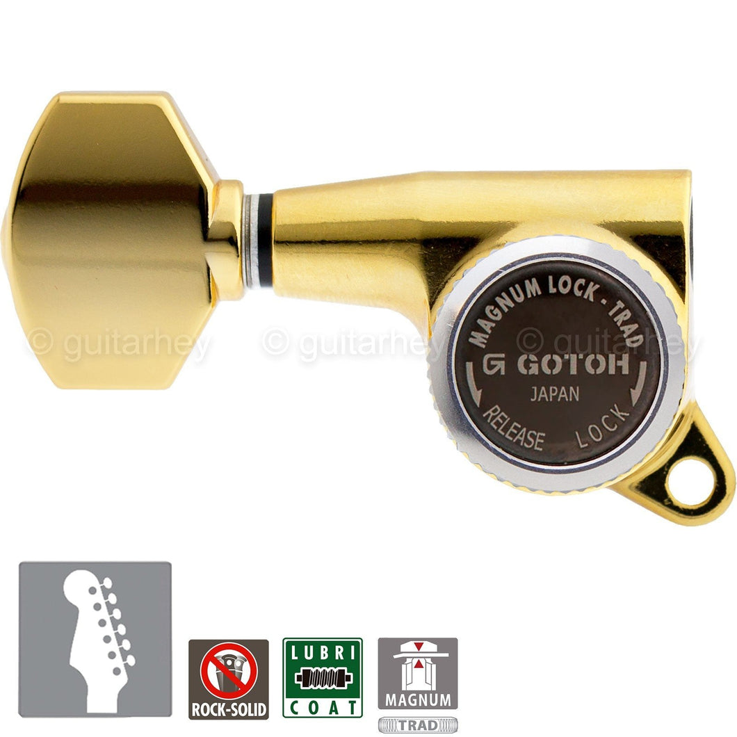 NEW Gotoh SG381-07 MGT 6 In-Line Set Locking Tuning Keys LEFT-HANDED - GOLD