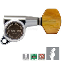 Carregar imagem no visualizador da galeria, NEW Gotoh SG381-P8 MGT 6 in Line Staggered Locking Tuners AMBER Buttons - CHROME