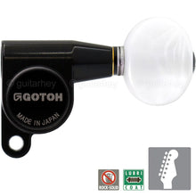 Load image into Gallery viewer, NEW Gotoh SG360-05P1 Mini 6 in line Tuning Keys w/ OVAL PEARLOID Buttons - BLACK