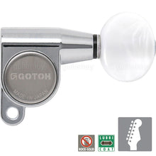 Load image into Gallery viewer, NEW Gotoh SG360-05P1 Mini 6 in line Tuning Keys w/ OVAL PEARLOID Buttons, CHROME