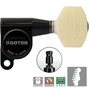 NEW Gotoh SG360-M07 MG Locking MINI Tuners Set 6 In-Line IVORY Buttons - BLACK